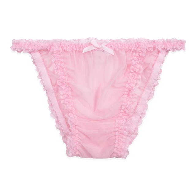 SHEER FRILLY SISSY Sheer Nylon Tanga Knickers Briefs Bikini Panties