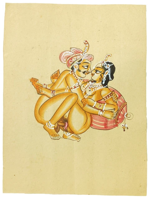 INDIAN MINIATURE ART Watercolor Old Paper Nude Painting Mughal Emperor