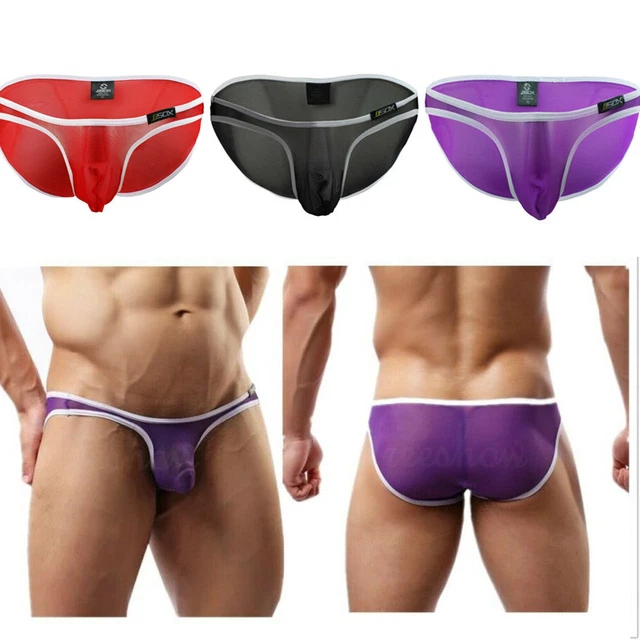 SEXY MENS MESH Bikini Briefs See Through Panties Bulge Pouch Thongs