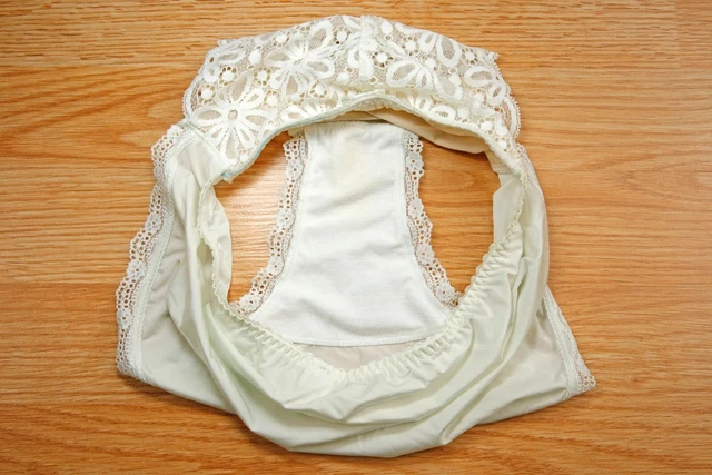 VINTAGE JAPANESE NYLON Shiny Slippery Pretty Cute Off White Bikini