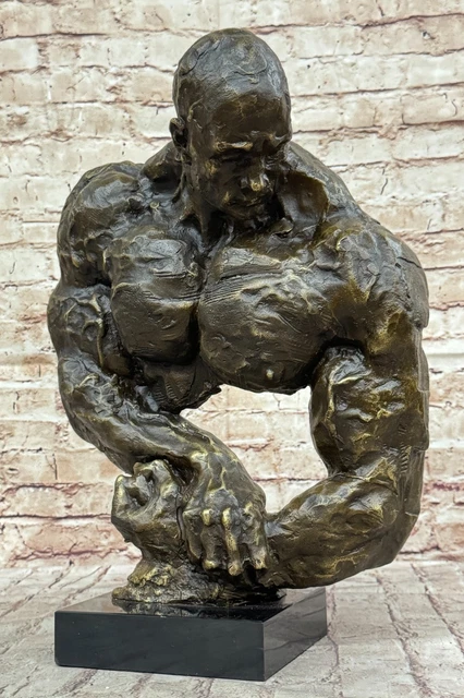 ORIGINAL IRON MAN Muscular Nude Male Muscle Trophy Bronze Marble