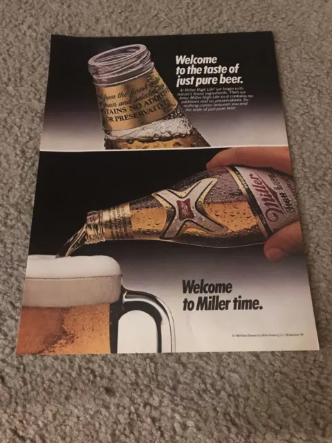 Vintage Miller High Life Beer Bottle Poster Print Ad Welcome To