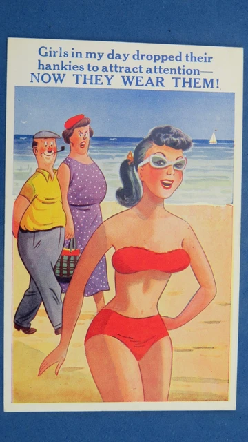RISQUE COMIC POSTCARD S Big Boobs Bikini Beach Bathing Beauty Theme