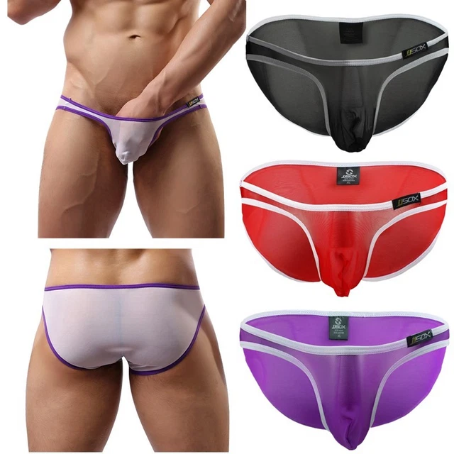 UK MENS SEXY Mesh Sheer See Through Bikini Briefs Bulge Pouch G String