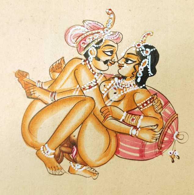 INDIAN MINIATURE ART Watercolor Old Paper Nude Painting Mughal Emperor