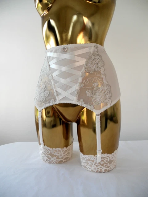 IVORY CREAM STRAP Waspie Suspender Belt Sexy Lingerie Size