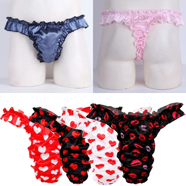 YIZYIF MEN SEXY Shiny Ruffled Frilly Sissy Bikini Briefs Thong Panties