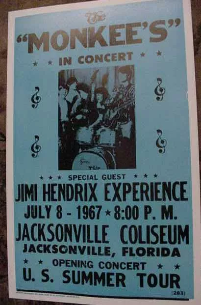 Vintage The Monkees Jimi Hendrix Concert Poster S Tour