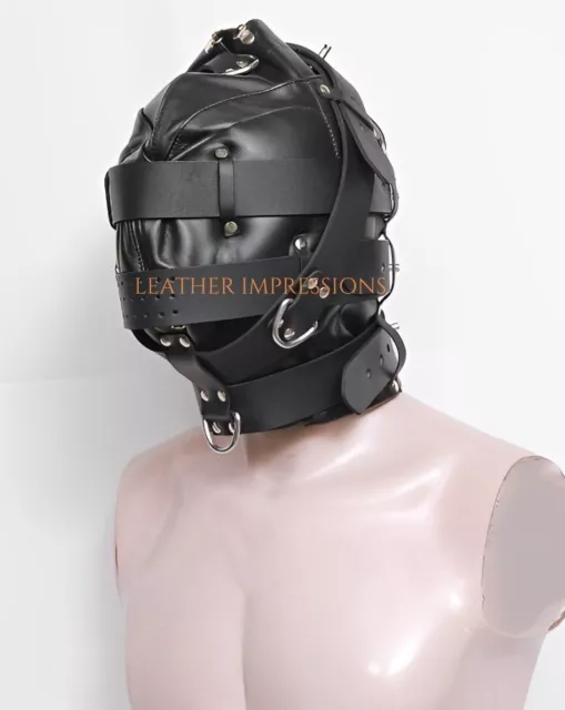 Real Leather Bondage Gimp Hood Bdsm Sensory Deprivation Hood Mask Role