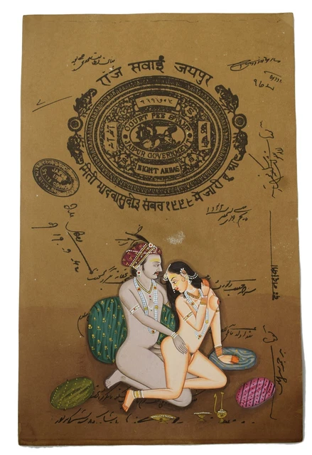 INDIAN MINIATURE ART Watercolor Old Paper Nude Painting Mughal Emperor