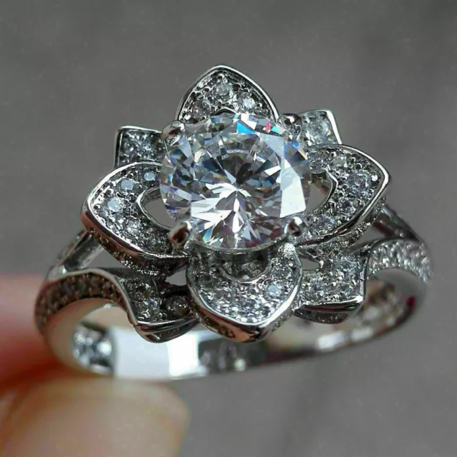 Ct White Round Cut Moissanite Lotus Engagement Ring Lovely Solid K