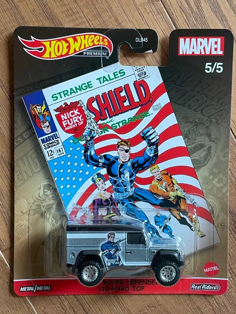 HOT WHEELS PREMIUM Marvel Nick Fury Land Rover Defender 110 Top Dur EUR