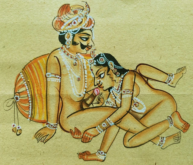 INDIAN MINIATURE ART Watercolor Old Paper Nude Painting Mughal Emperor