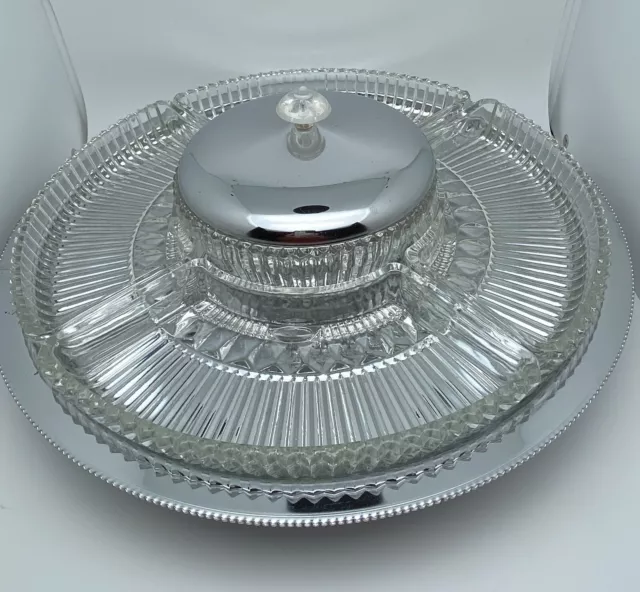 1950 S KROMEX CHROME Glass Divided Lazy Susan Relish Appetizer Dish 7