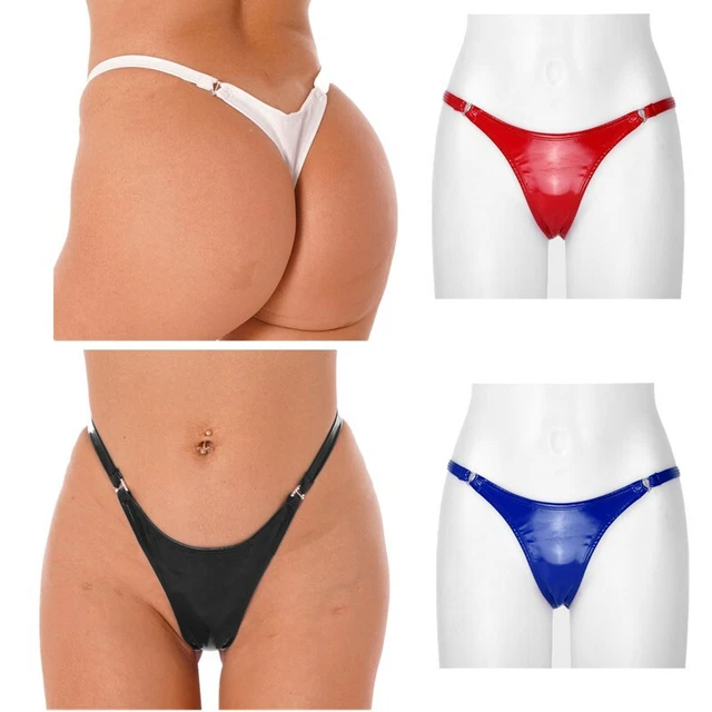 DAMEN WETLOOK SLIP Mini String Low Rise Bikini Slip Glänzend Hot Pants Panties EUR 15 30