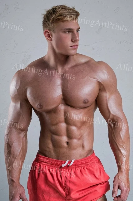 MALE MODEL PRINT Muscular Handsome Beefcake Shirtless Hunk Veiny Hot