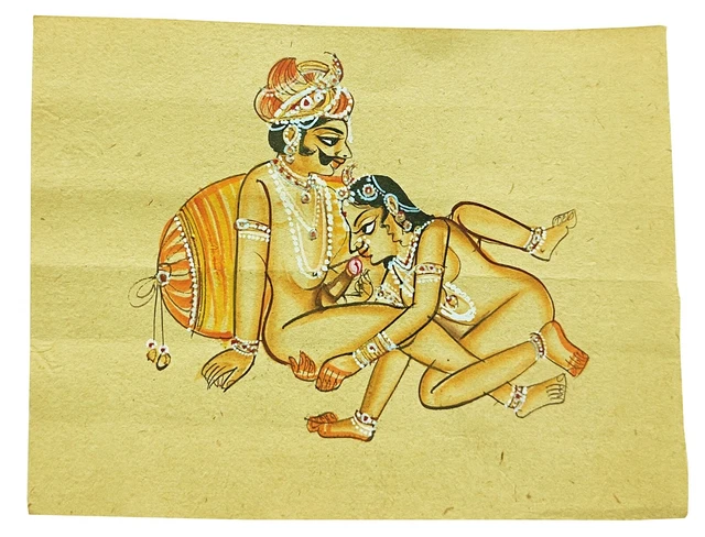 INDIAN MINIATURE ART Watercolor Old Paper Nude Painting Mughal Emperor