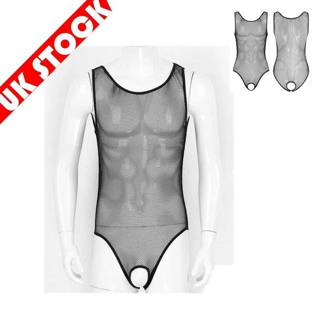 UK MAN MESH Thong Leotard Sheer Bodysuit See Through Jumpsuit Lingerie