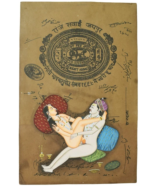 INDIAN MINIATURE ART Watercolor Old Paper Nude Painting Mughal Emperor