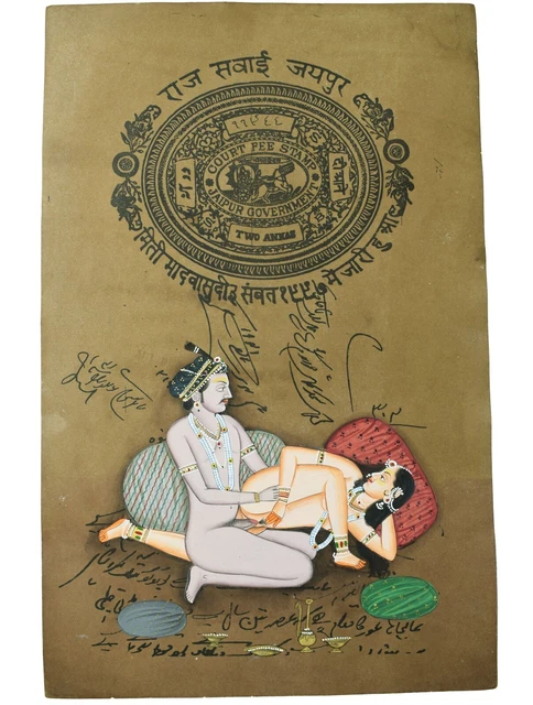 INDIAN MINIATURE ART Watercolor Old Paper Nude Painting Mughal Emperor