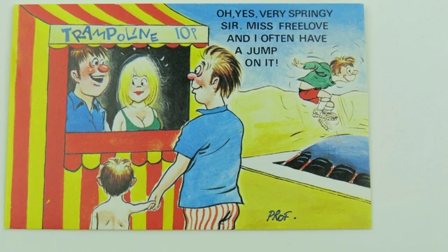 S RISQUE COMIC Vintage Postcard Blonde Big Boobs Trampoline Fairground Fete PicClick UK