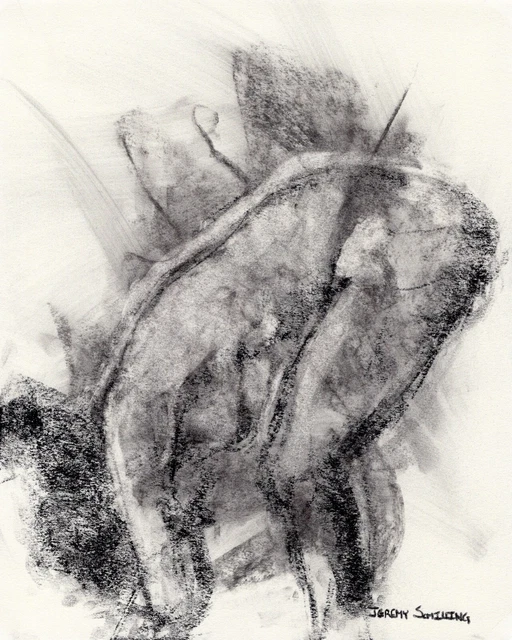 FEMALE NUDE FIGURE Original Charcoal Drawing Naked Woman Brown Haired