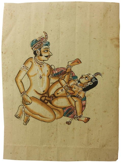 INDIAN MINIATURE ART Watercolor Old Paper Nude Painting Mughal Emperor