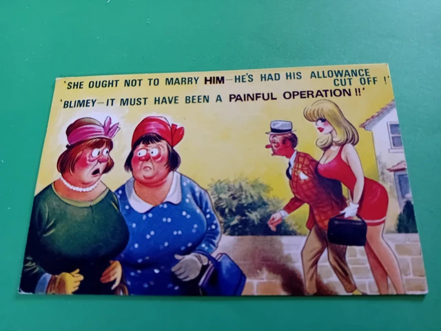 BAMFORTH COMIC POSTCARD Black Triangle Busty Blonde Older Man Fat