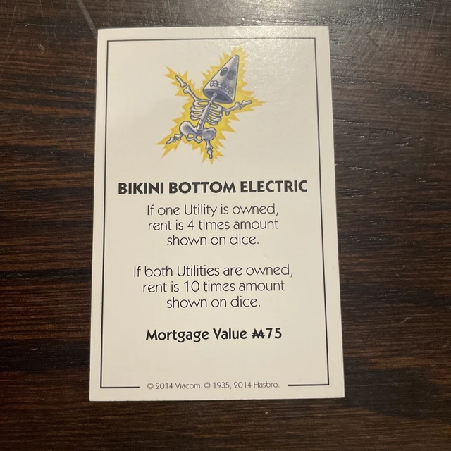 SPONGEBOB SQUAREPANTS MONOPOLY Replacement Property Card Bikini Bottom