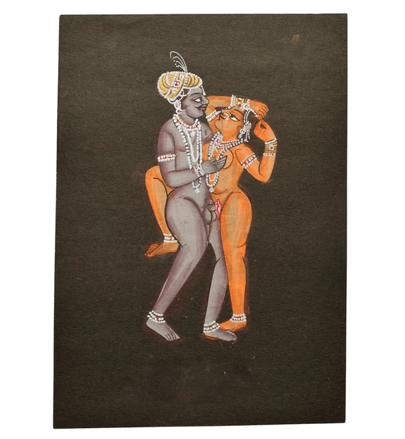 INDIAN MINIATURE ART Watercolor Old Paper Nude Painting Mughal Emperor