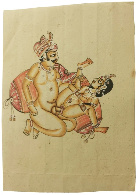 INDIAN MINIATURE ART Watercolor Old Paper Nude Painting Mughal Emperor