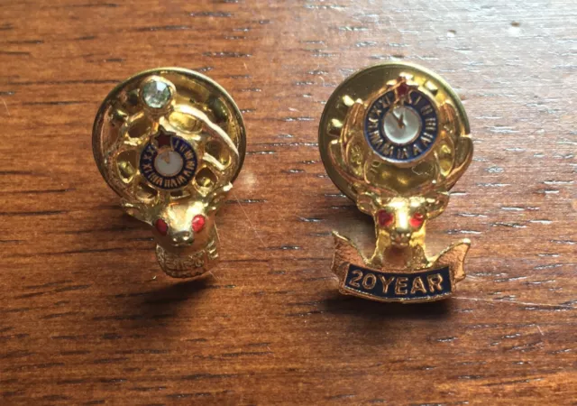 Two Vintage Bpoe Elks Lodge Year Membership Gold Tone With Stone