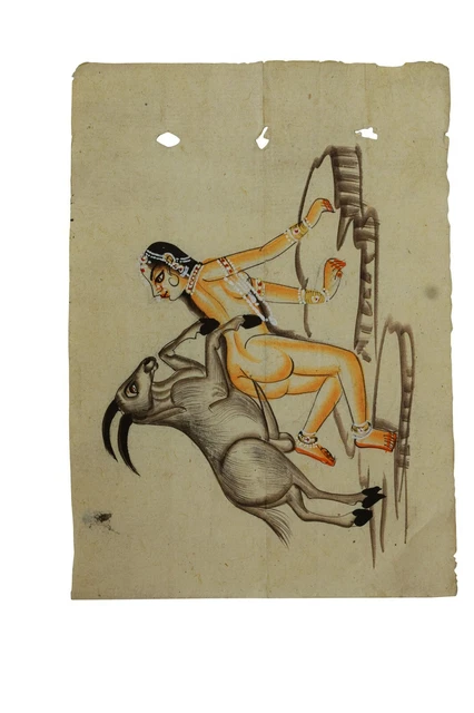 INDIAN MINIATURE ART Watercolor Old Paper Nude Painting Mughal Emperor