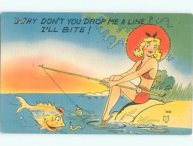 LINEN RISQUE SEXY BIKINI GIRL WITH FISHING ROD AB6645 2 70 PicClick CA