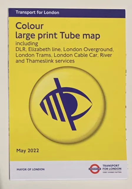 LARGE PRINT LONDON Underground Tube Map NEW May 2022 TFL Elizabeth