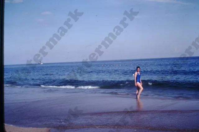 Candid Of Pretty Woman On Beach In Swimsuit Vintage Photo Slide Rs