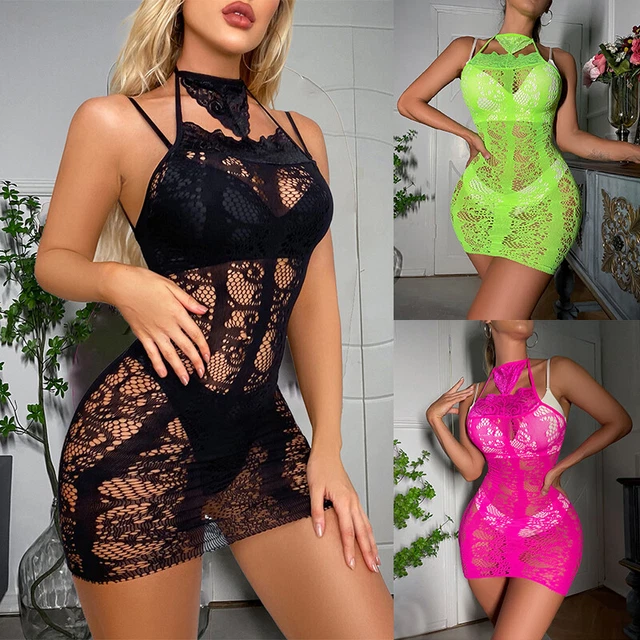 Femmes Sexy Vider R Sille Nuisette Lingerie Chemise Licou Mini Robe En