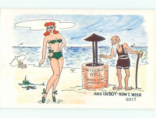 PRE 1980 RISQUE COMIC BIKINI GIRL BESIDE OLD MAN AT WISHING WELL AB6975 2 70 PicClick CA
