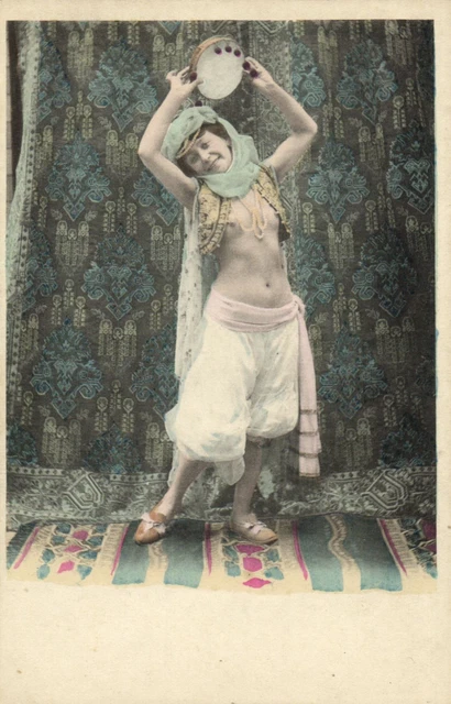 Pc Cpa Risque Nude Female Belly Dancer Posing With Drum Postcard