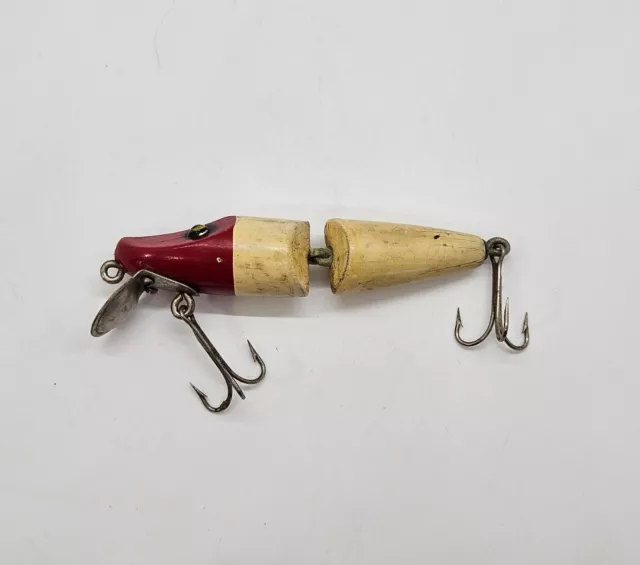 Vintage Paw Paw Jointed Pike Minnow Red Head Wood Crankbait