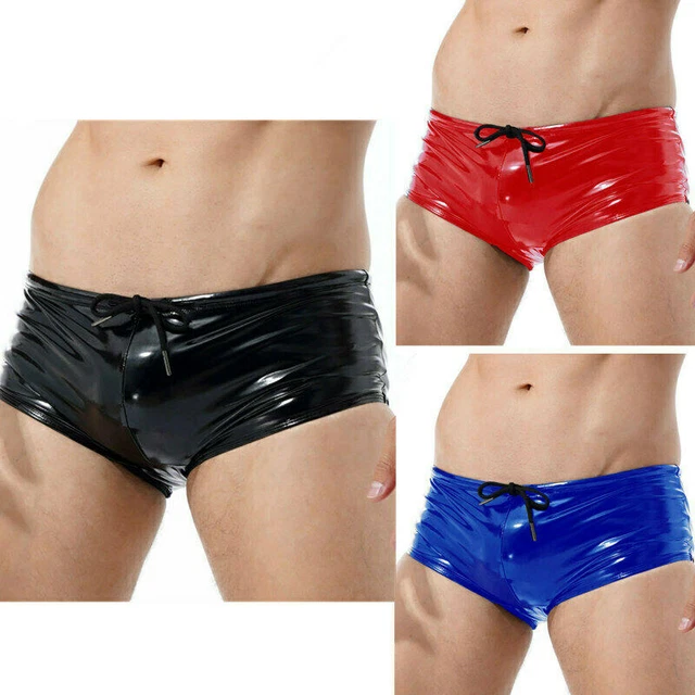 DE HERREN WETLOOK Boxer Shorts Lackleder Sexy Bikini Nightclub Slip
