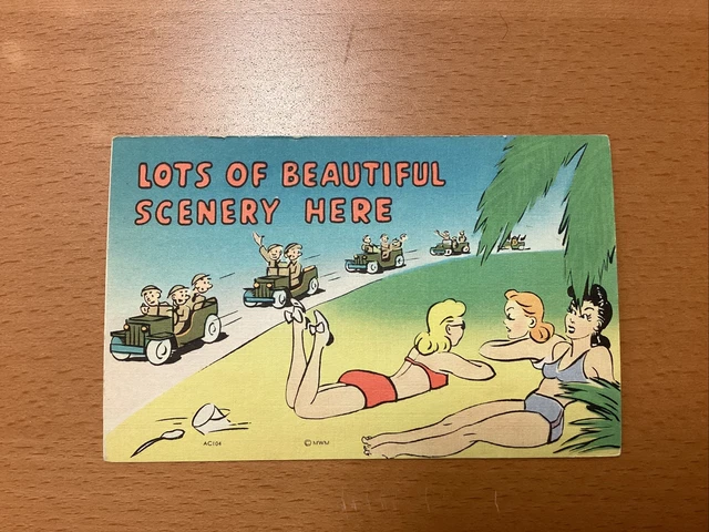 BEAUTIFUL SCENERY HERE Army Comic Bikini Girls Risque C S Vintage
