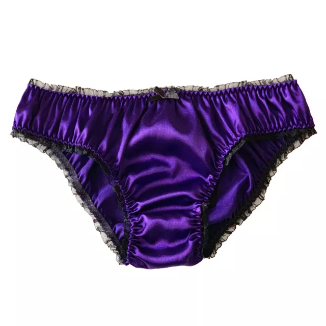 Indigo Satin Frilly Sissy Panties Bikini Knicker Underwear Size