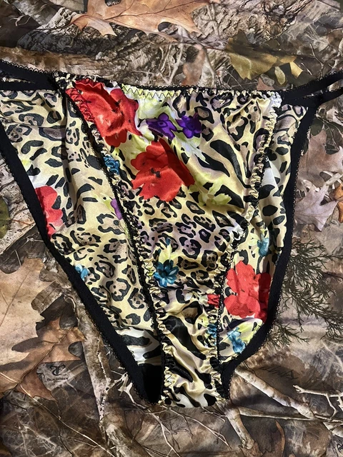 VTG LIQUID SATIN String Bikini Panty Sissy Brief X Plus Leopard Print