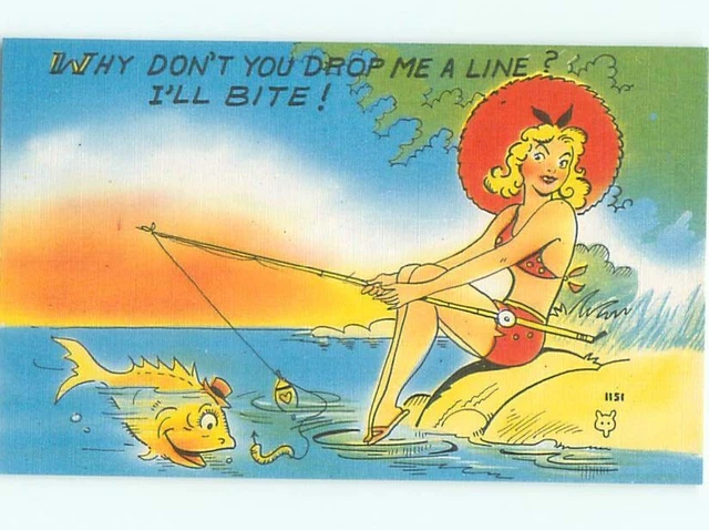 LINEN RISQUE SEXY BIKINI GIRL WITH FISHING ROD AB6431 2 70 PicClick CA