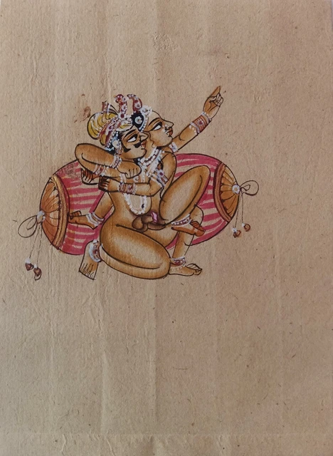 INDIAN MINIATURE ART Watercolor Old Paper Nude Painting Mughal Emperor