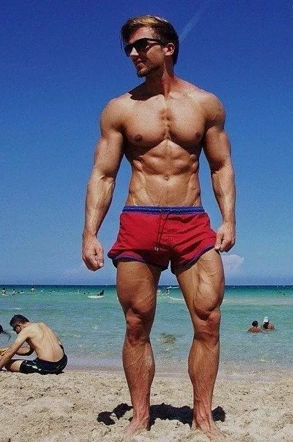 Shirtless Male Hot Muscular Beefcake Body Builder Beach Hunk Photo X