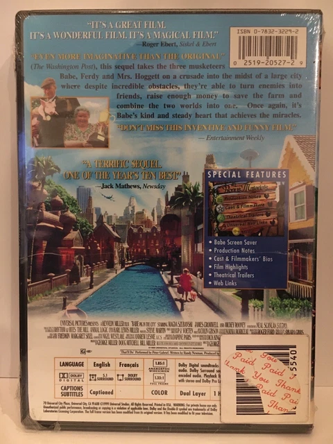 BABE PIG IN The City DVD 1998 Full Widescreen Special Features New