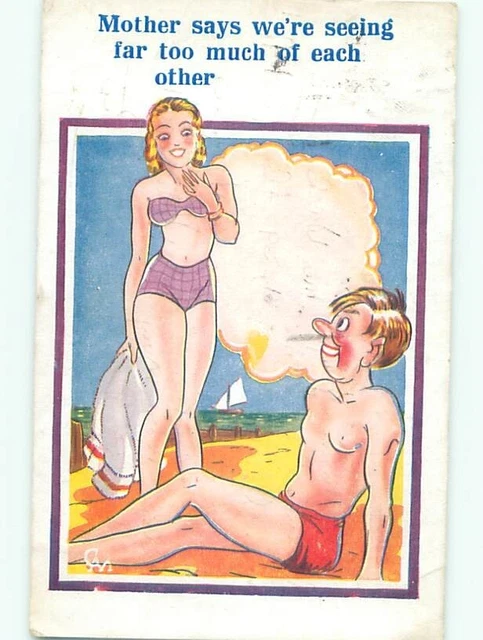 PRE RISQUE COMIC SEXY BIKINI GIRL AT THE BEACH See My Cards AB PicClick CA