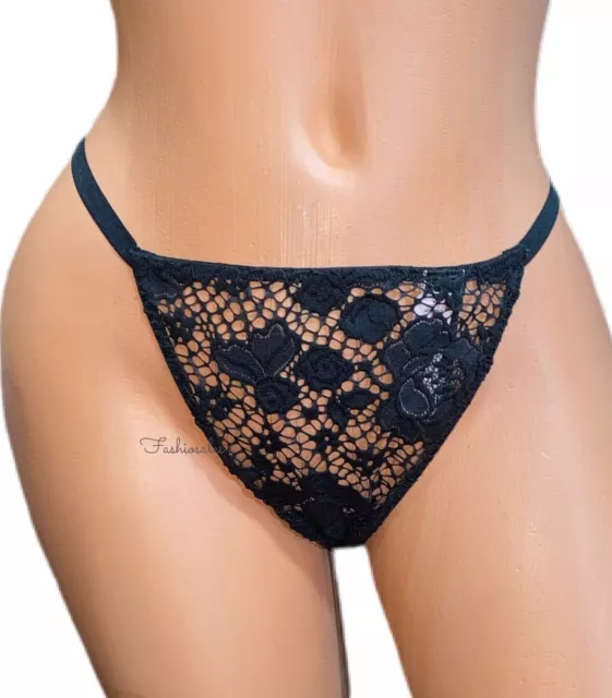 VICTORIAS SECRET VERY Sexy Sheer Floral Lace V String Thong Size Large